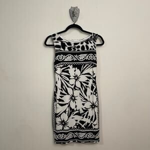 Cache XS mini dress black white sleeveless tropical beach hibiscus coconutgirl